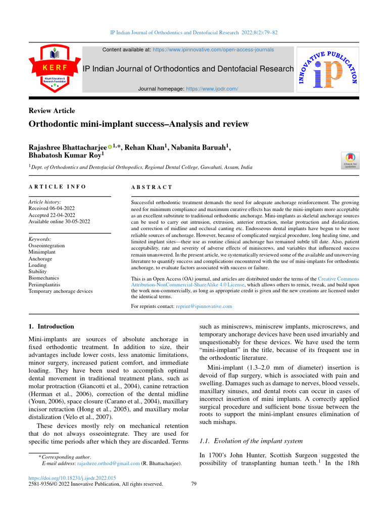 Orthodontic Mini-Implant Success-Analysis and Review: IP Indian Journal ...