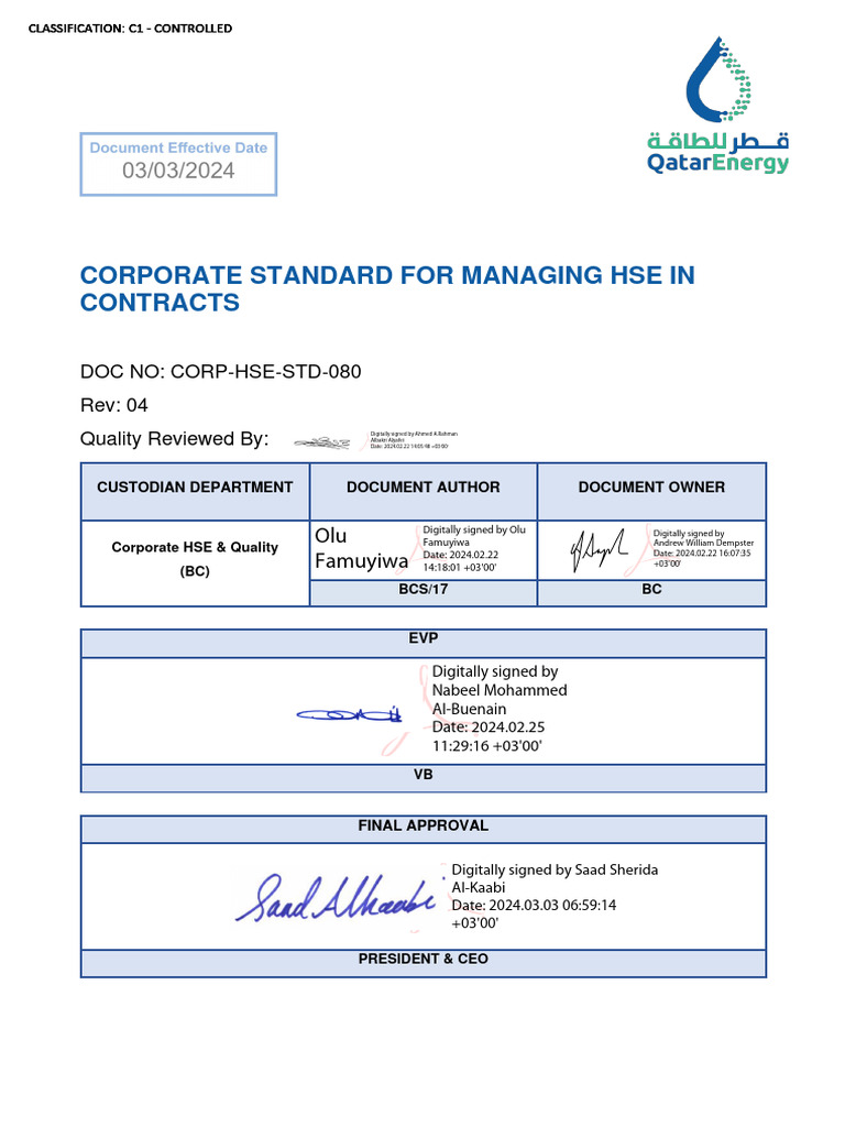 HSE Management Standards for Contractors | PDF | Occupational Safety ...