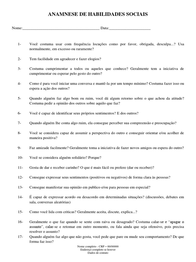 Questionário de Habilidades Sociais | PDF | Atitude (Psicologia)