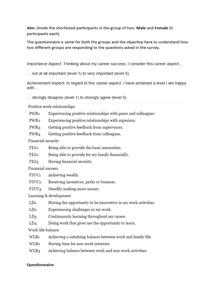 Questionnaire-Major Project | PDF | Behavioural Sciences | Psychology