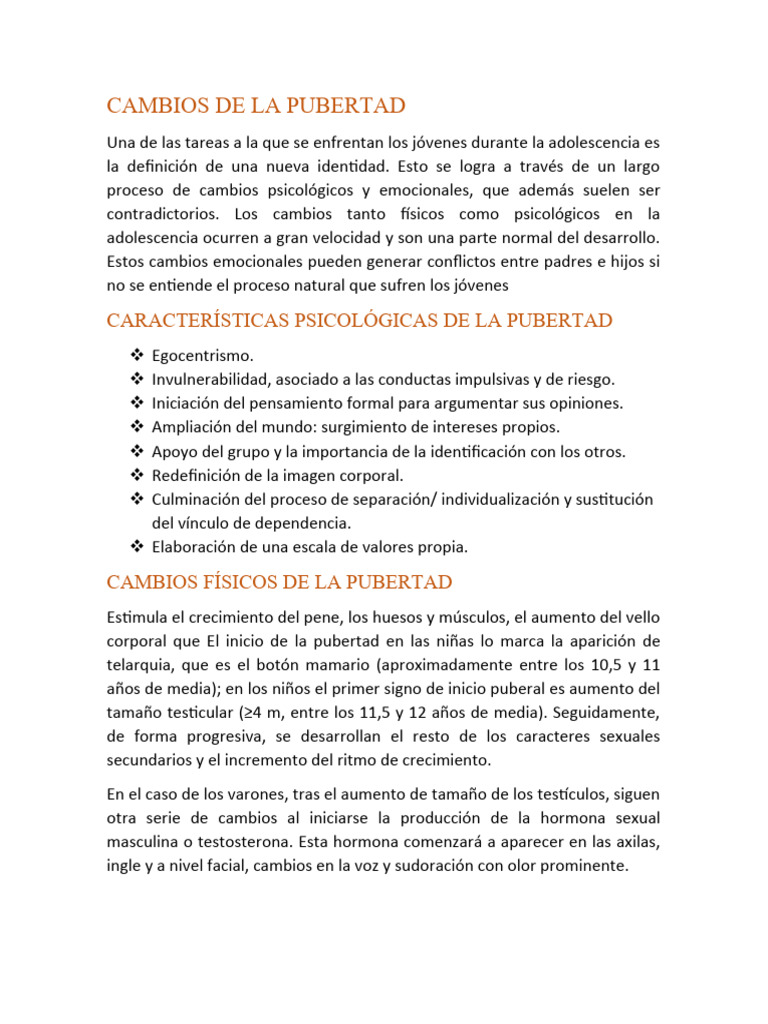 Cambios de La Pubertad | PDF | Pubertad | Adolescencia