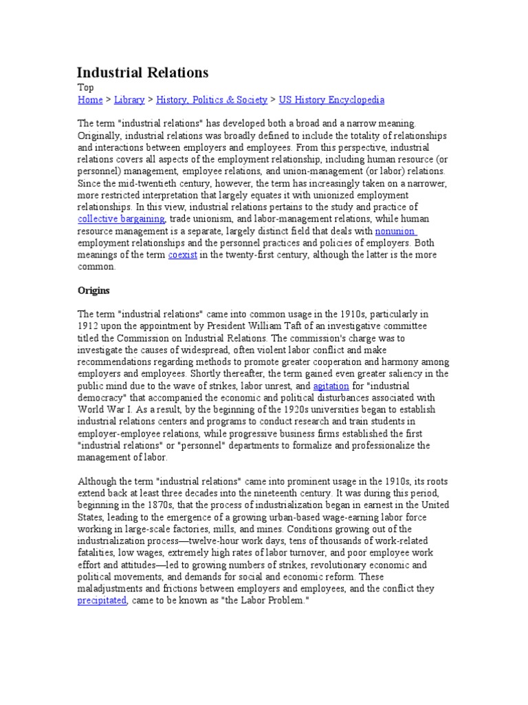 Industrial Relations Home Library History, Politics & Society US History Encyclopedia PDF