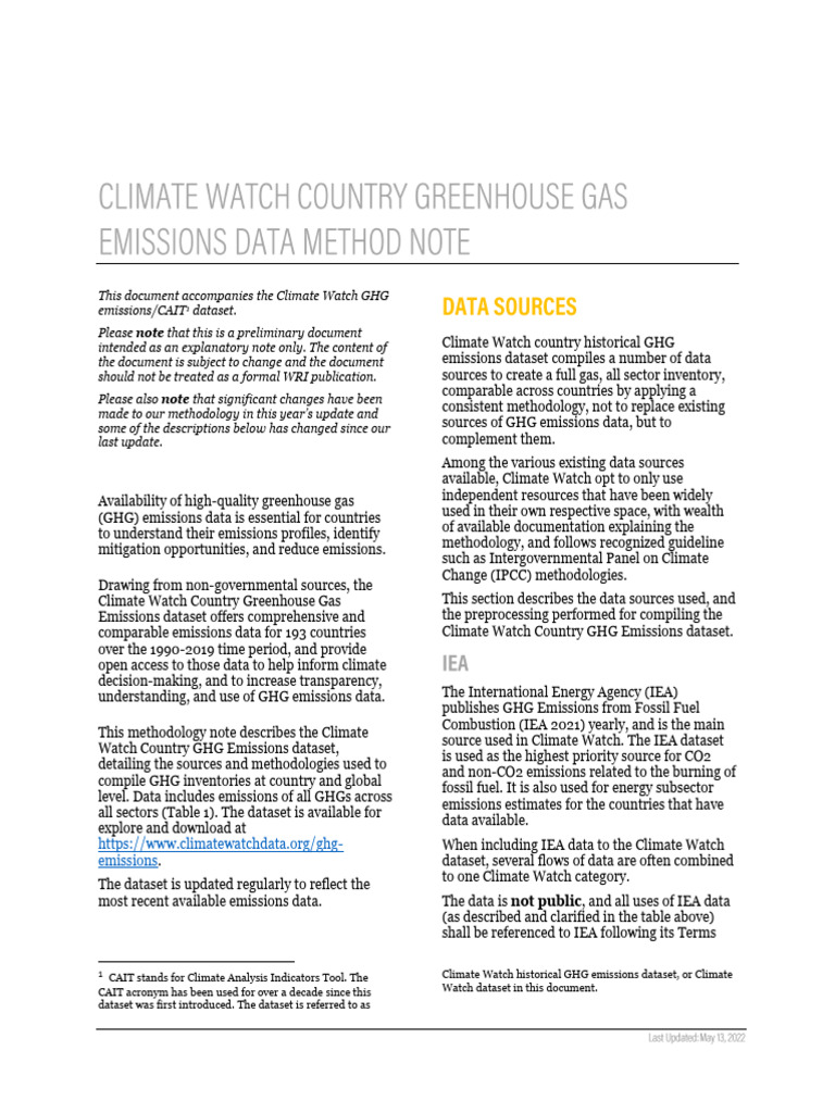Climate Watch GHG Emissions Methodology | PDF | Greenhouse Gas ...