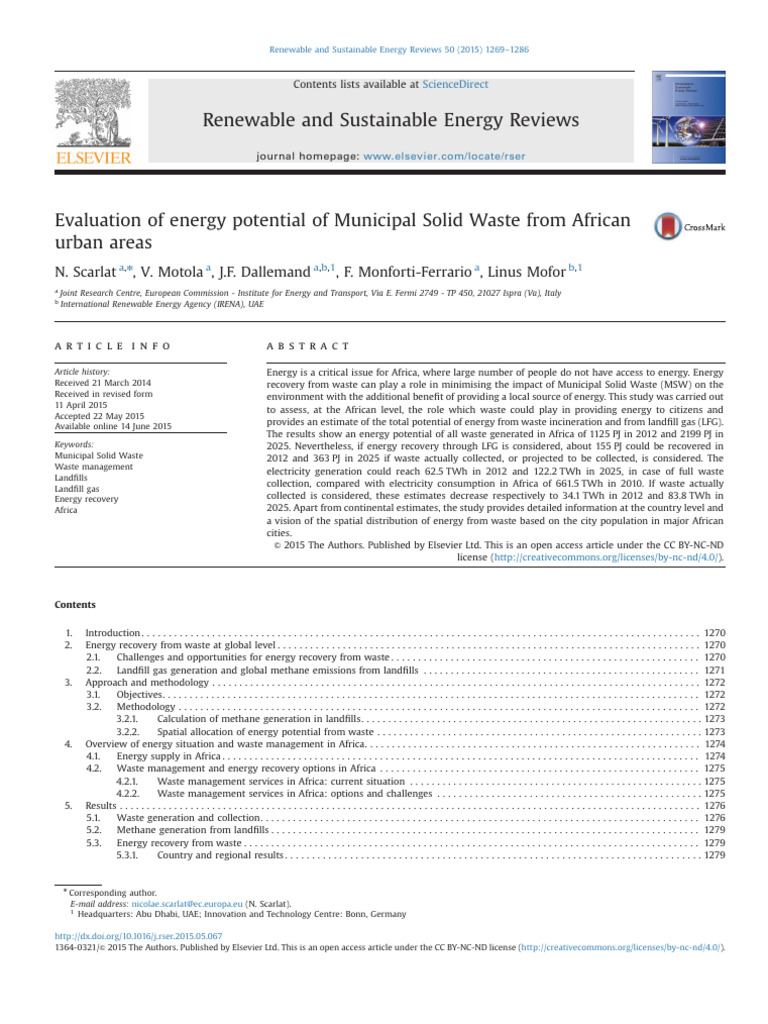 Energy Potential from African Waste | PDF | Waste | Landfill