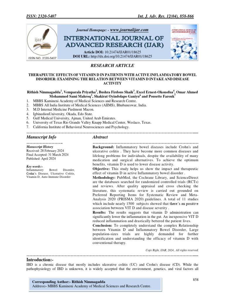 THERAPEUTIC EFFECTS OF VITAMIN D IN PATIENTS WITH ACTIVE INFLAMMATORY