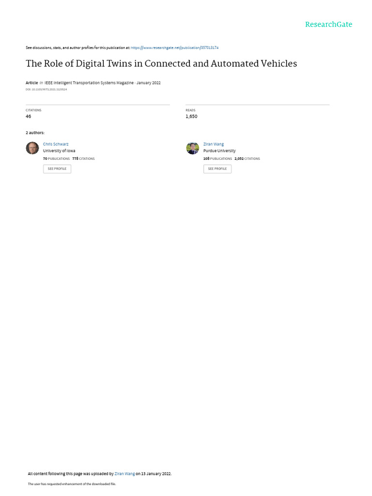 The Role of Digital Twins in Connected and Automated Vehicles | PDF ...