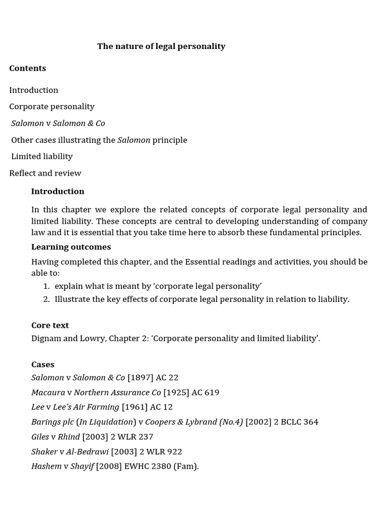 Corporate Personality and Limited Liability | PDF | Limited Liability ...
