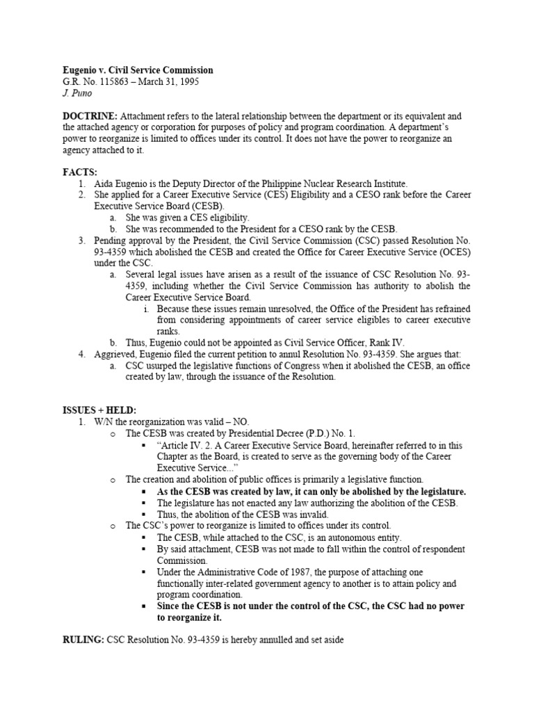 Eugenio v. CSC | PDF | Presidents Of The United States | American ...