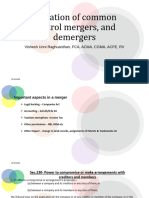 Valuation of Common Control Mergers, and Demergers