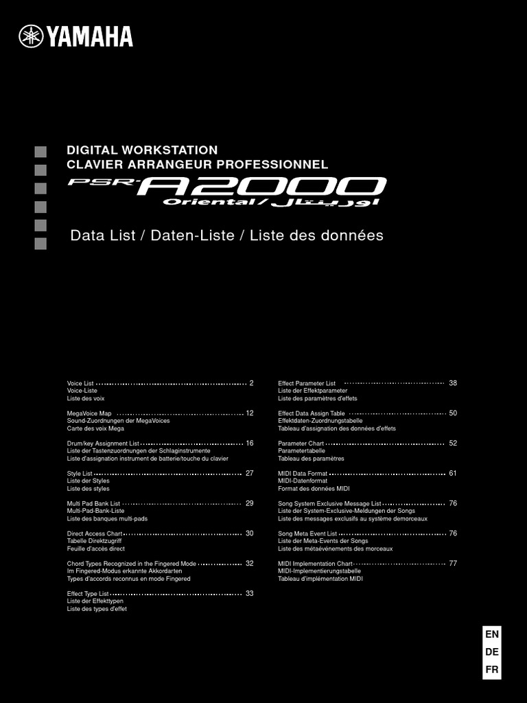 PSR-A2000 Voice and Data List | PDF | Musical Instruments | Music ...