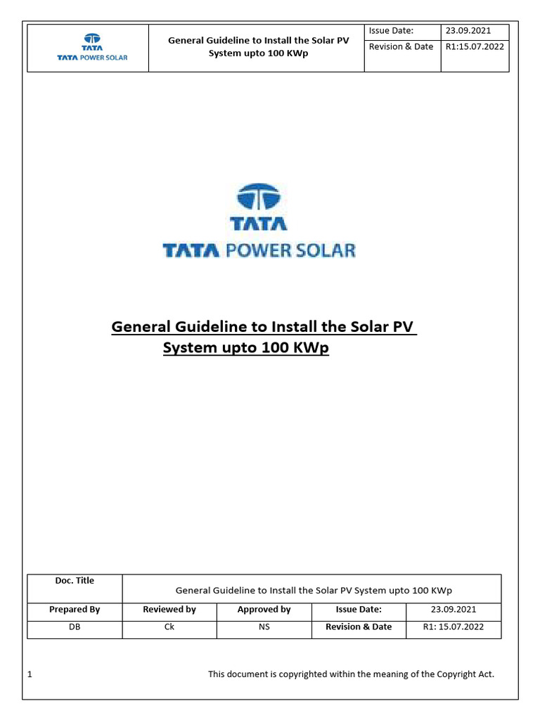 SPV Installtion - Guideline Up To 100 KW - R1 - 15.07.2022 | PDF ...