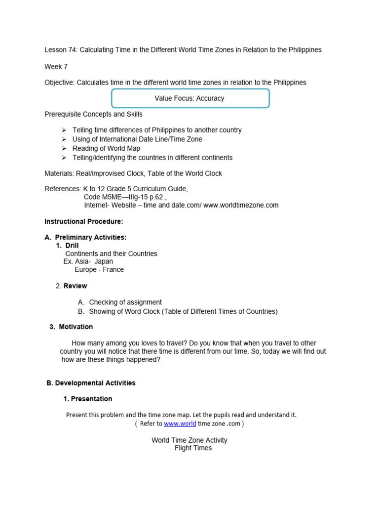 World Time Zones: Grade 5 Lesson Plan | PDF | Cognition | Learning