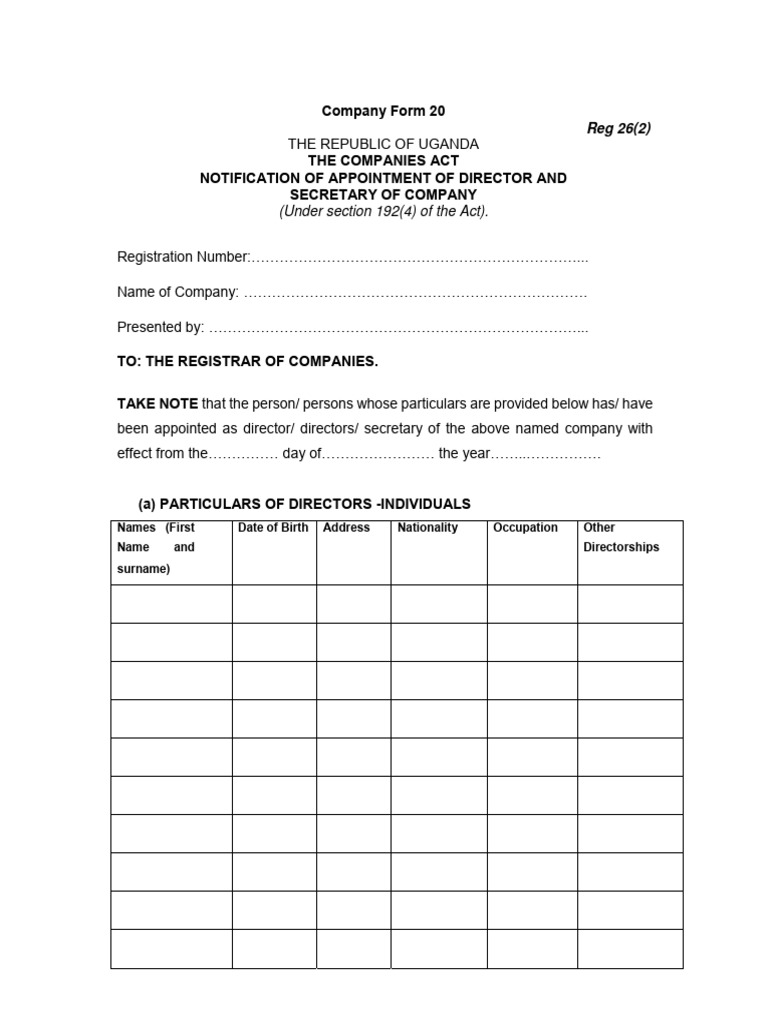 Notification of Appointment of Director and Secretary of Company ...