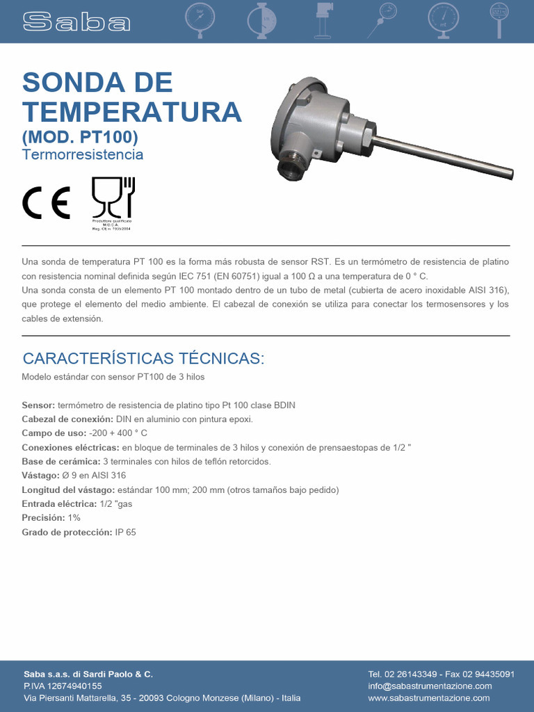 Sonda de Temperatura pt100 | PDF