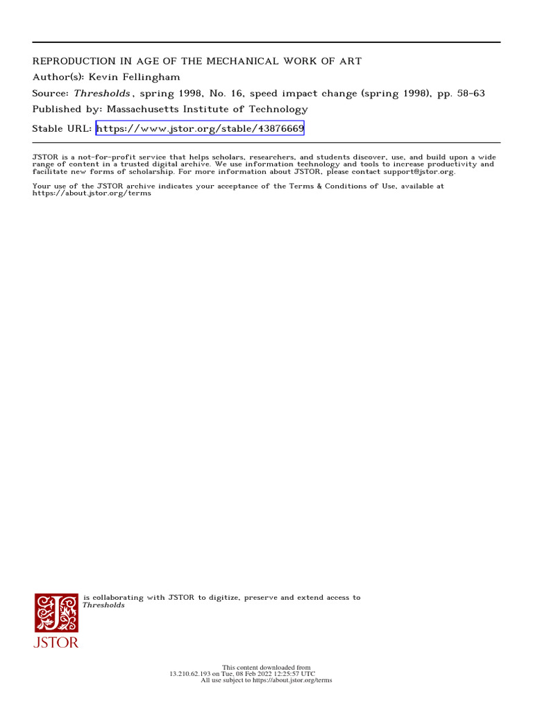 Reproduction in age of the mechanical work of art pdf
