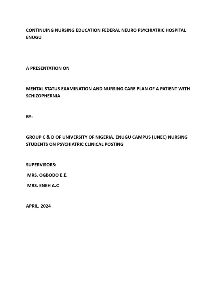 Nursing Care Plan for Schizophrenia | PDF | Hallucination | Thought