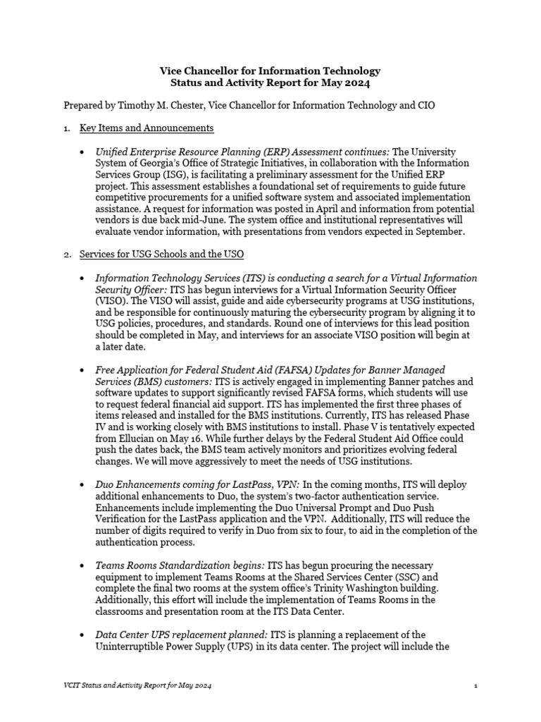 VCIT Status and Activity Report For May 2024 | PDF | Request For ...