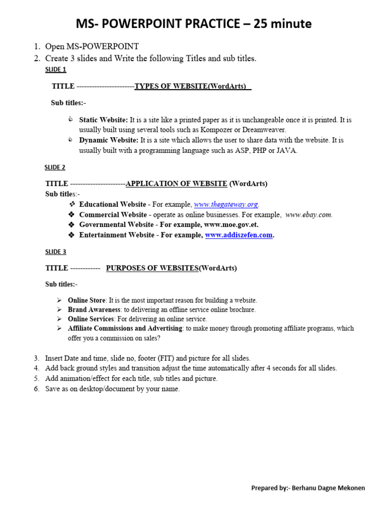 MS PowerPoint & Excel Practice Guide | PDF | Websites | Microsoft Power ...