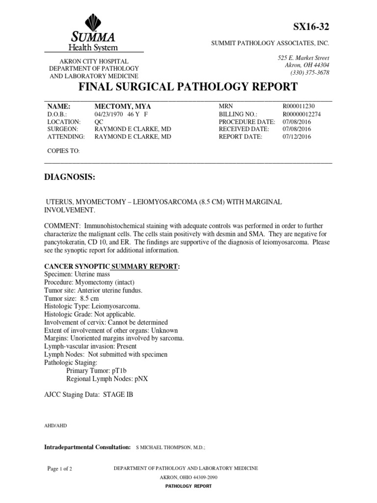 Malignant Pathology Report | PDF | Pathology | Uterus