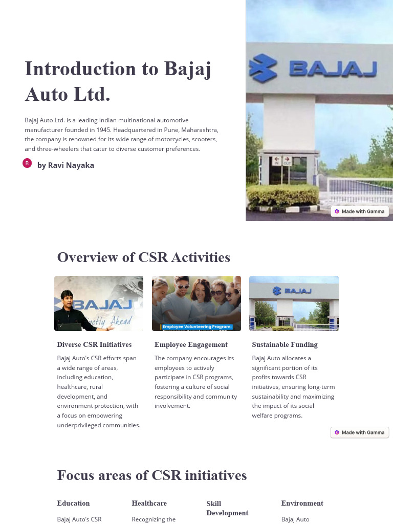 Bajaj Auto S Csr Initiatives Overview Pdf Corporate Social