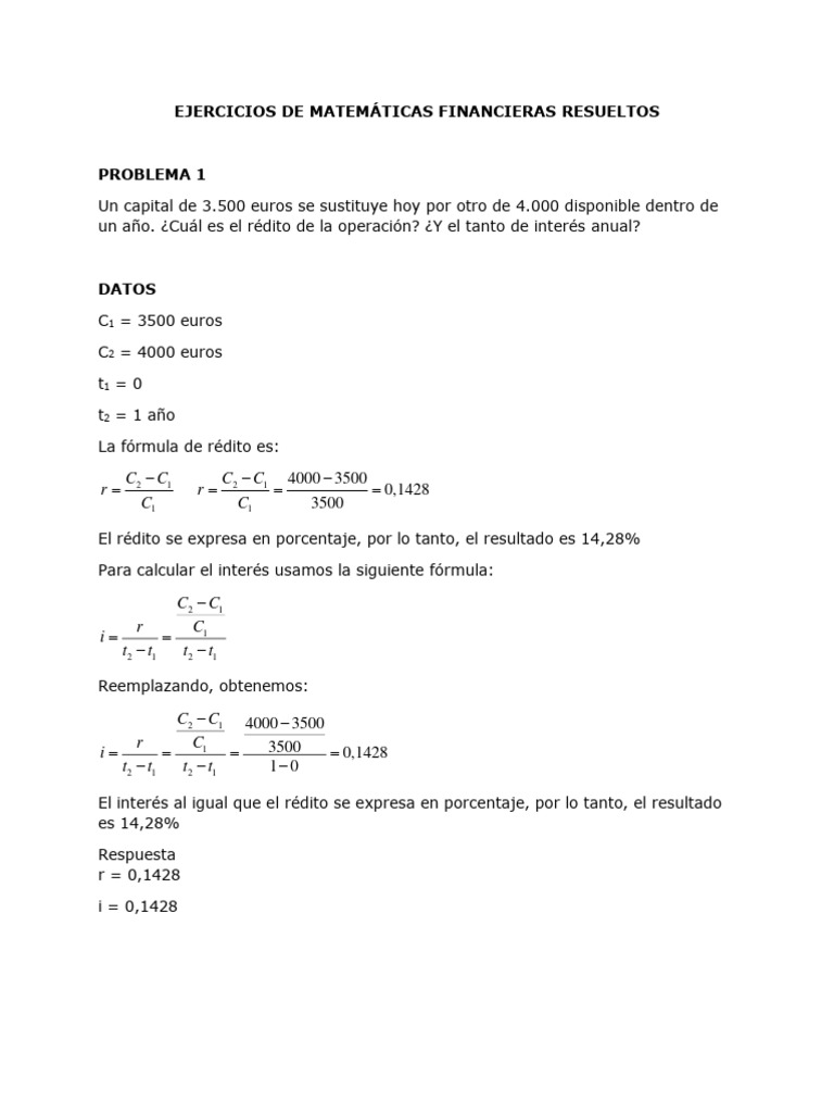 Matemáticas Financieras Resueltas | PDF | Interés | Deuda
