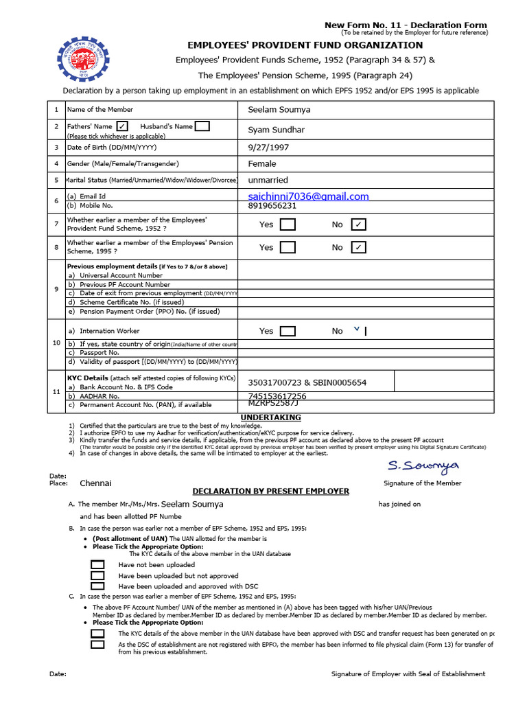 Click Here To Download EPF - Form No. 11 | PDF | Access Control ...