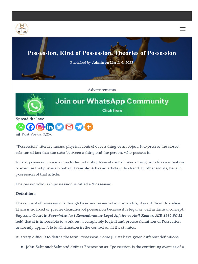 Possession Notes PDF Property Possession (Law)
