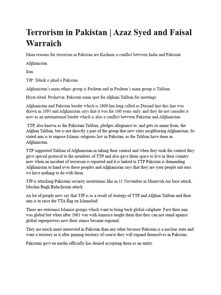 Terrorism in Pakistan Azaz Syed and Faisal Warraich | PDF | Religion ...