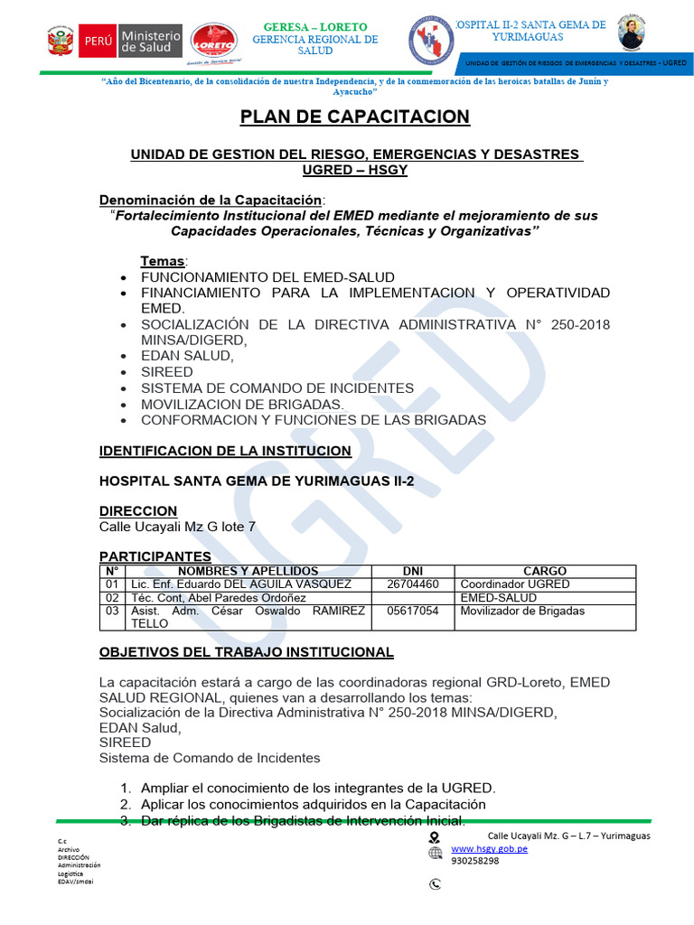 Plan De Capacitacion Emed 2024 Pdf Hospital