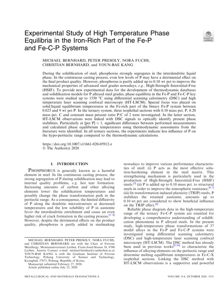 Experimental Study of High Temperature Phase Equilibria in The Iron ...