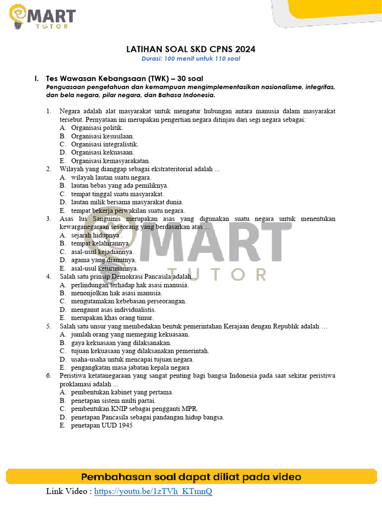 Latihan soal skd cpns 2024 by smart tutor id paket 1 pdf