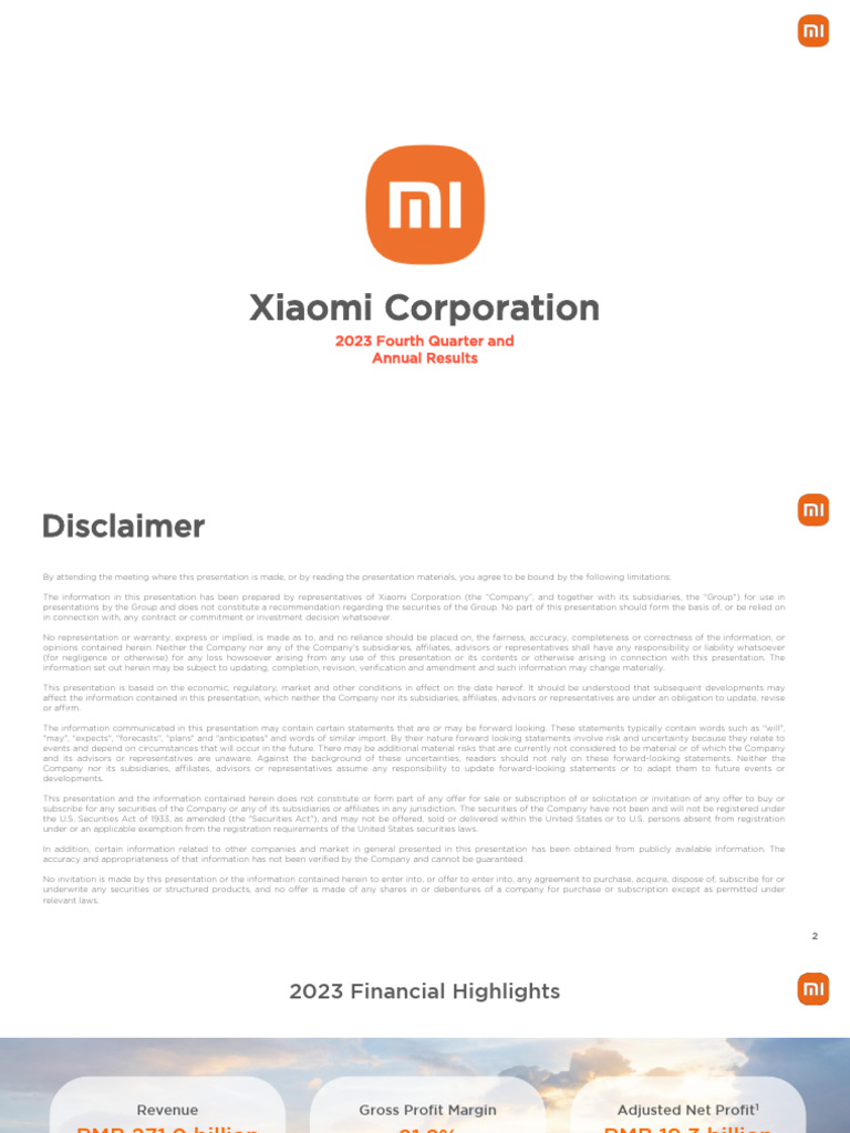 Xiaomi 2023 Annual Results Summary | PDF | Xiaomi | Securities (Finance)