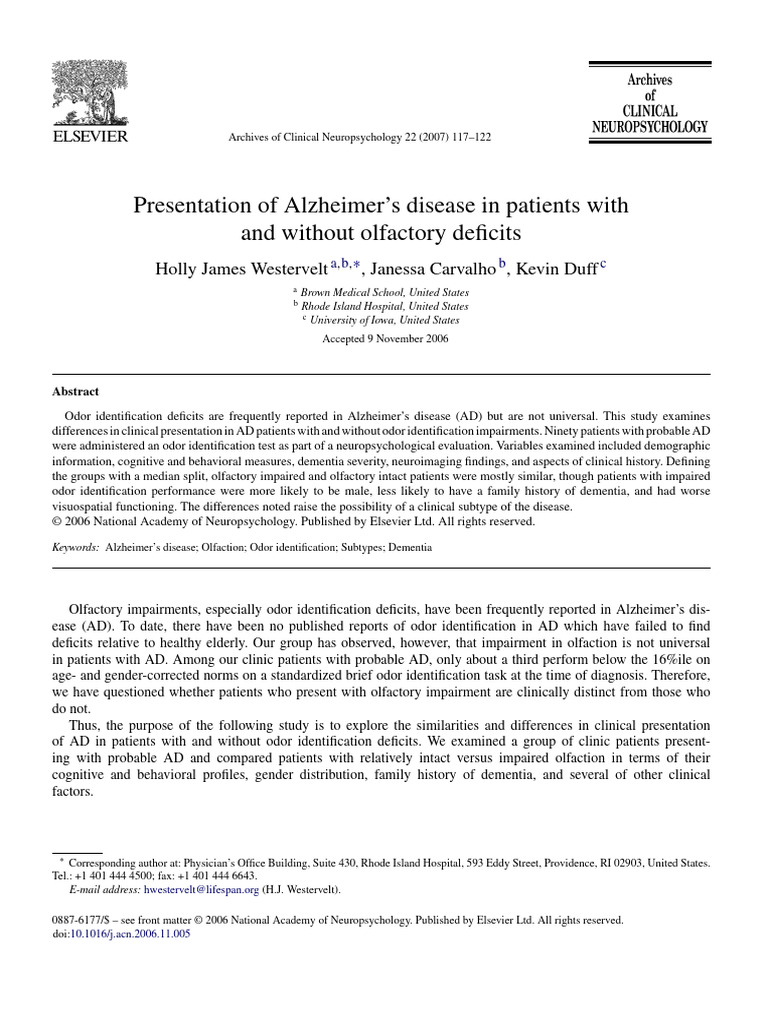 2007 Presentation of Alzheimer’s disease in patients with and without