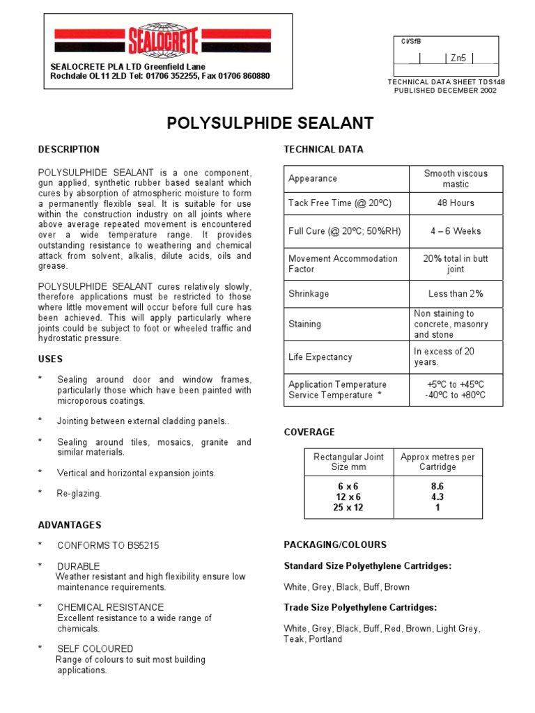 1 Part Polysulphide Sealant Concrete Manmade Materials
