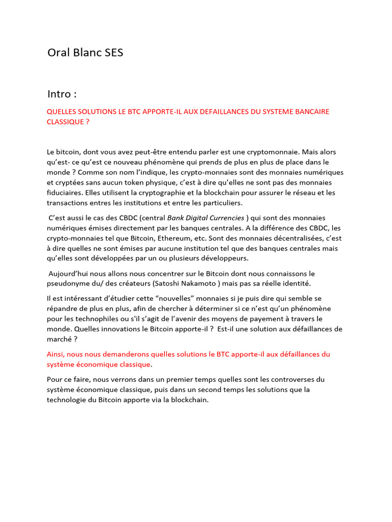 Oral Blanc SES | PDF | Bitcoin | Crytomonnaies