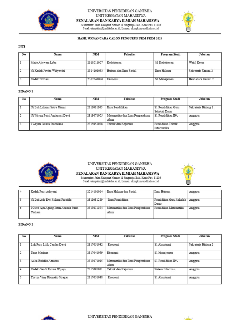 Hasil Wawancara Calon Pengurus UKM PKIM | PDF
