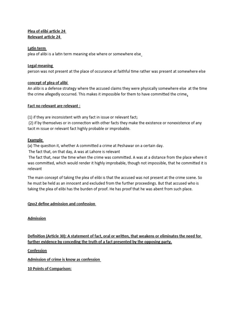 Plea of Alibi Article 24 (1) and Difference of Confession and Admission ...