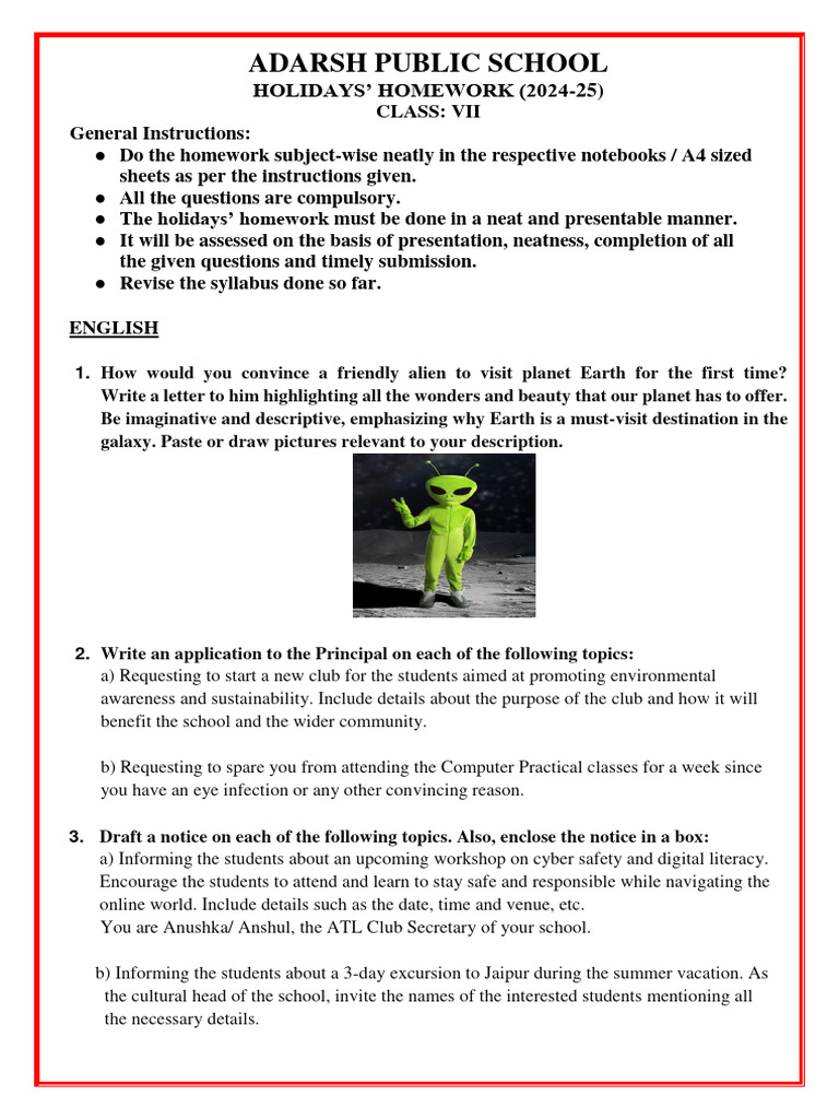 Holidays' Homework Class VII (2024-25) | PDF | Bile | Digestion