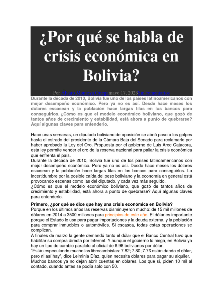 Por Qué Se Habla de Crisis Económica en Bolivia | PDF | Balance de ...