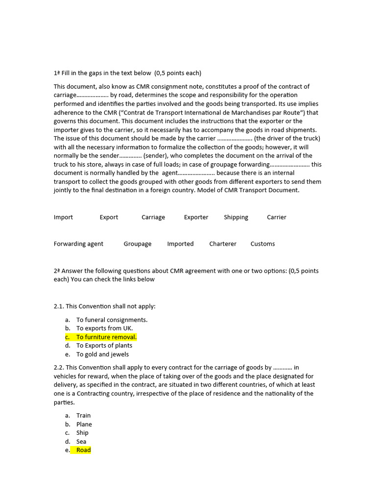 CMR Consignment Note Overview and Quiz | PDF | Bill Of Lading | Cargo