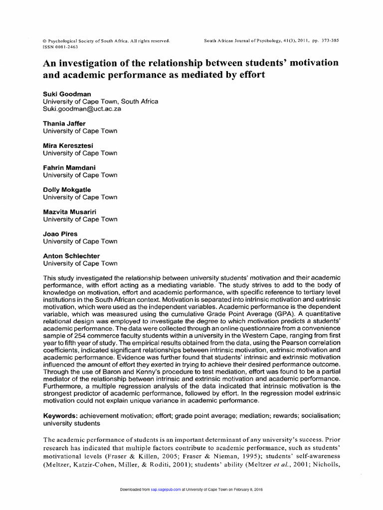 Motivation's Impact on Student GPA | PDF | Motivation | Motivational