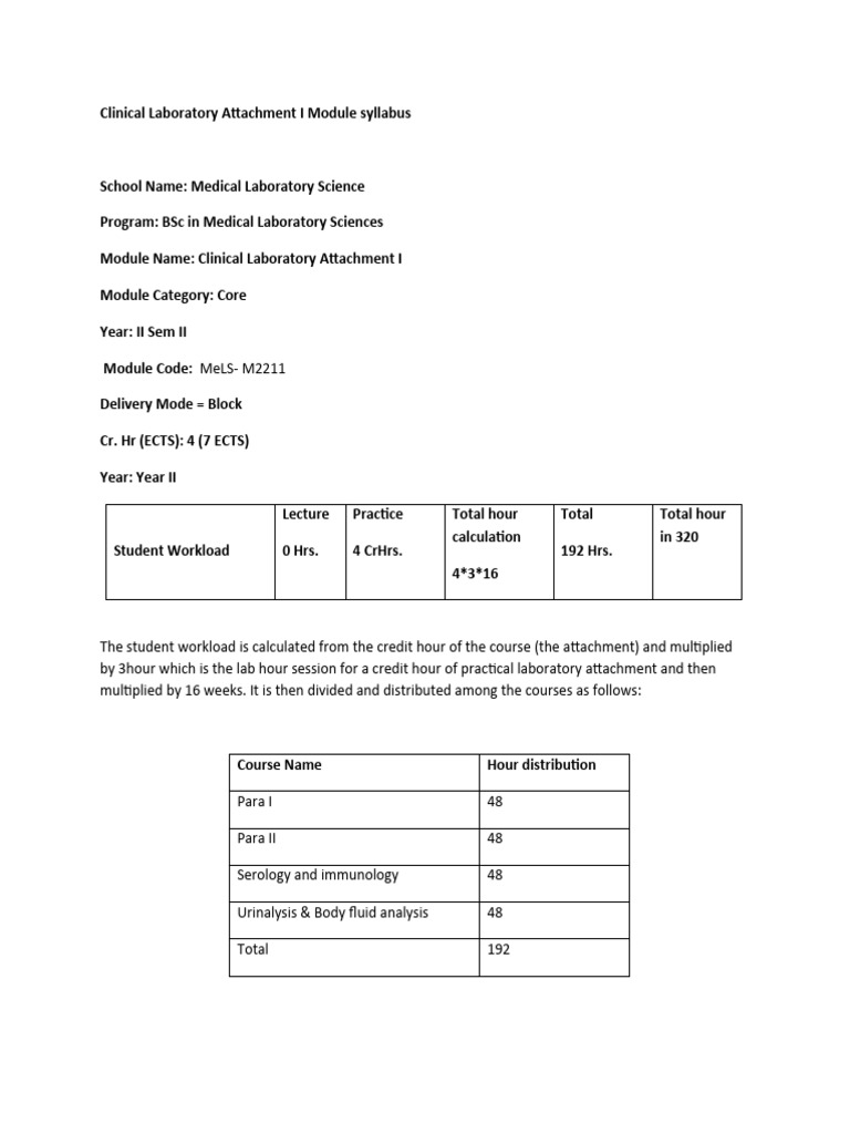Clinical Laboratory Attachment I Syllabus | PDF | Serology | Medical ...