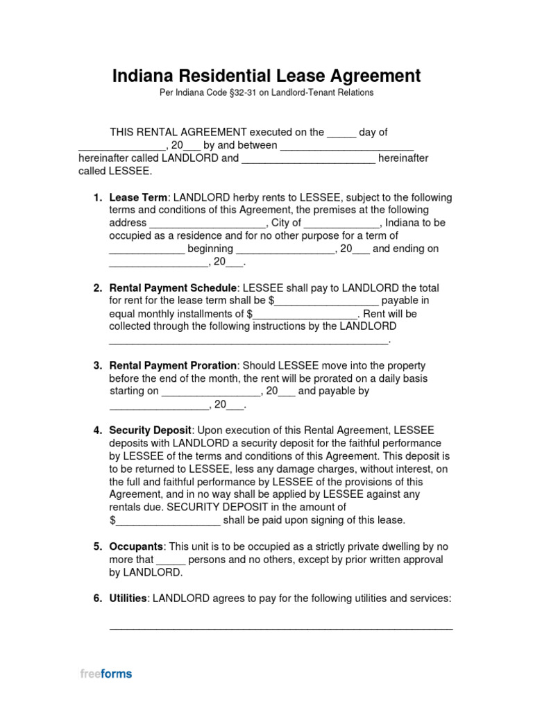 Indiana Residential Lease Agreement | PDF | Lease | Landlord