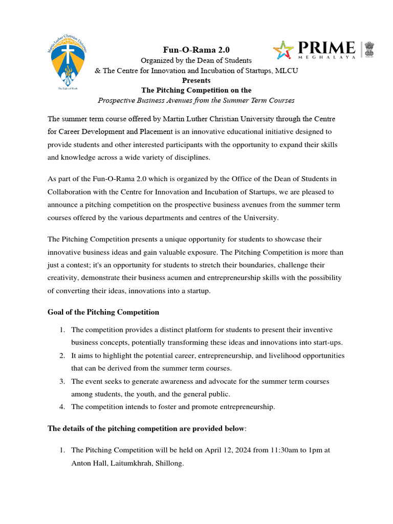 MLCU Summer Pitching Competition 2024 | PDF | Startup Company | Small ...