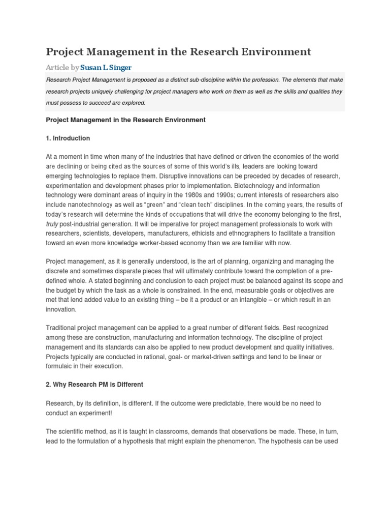 Project Management in The Research Environment | PDF | Project ...