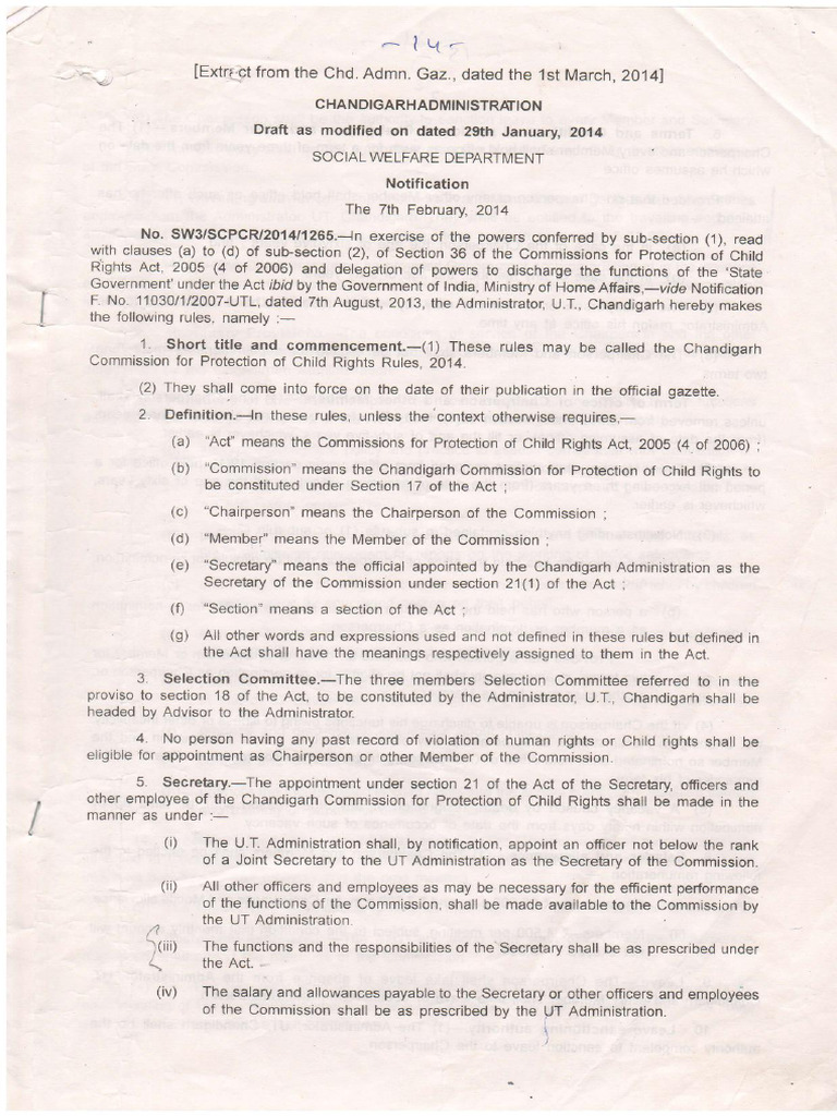 Chandigarh Child Rights Commission Rules | PDF | Justice | Crime & Violence
