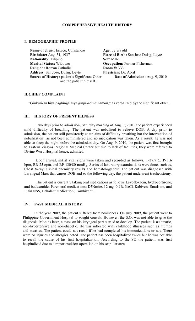 Comprehensive Health History