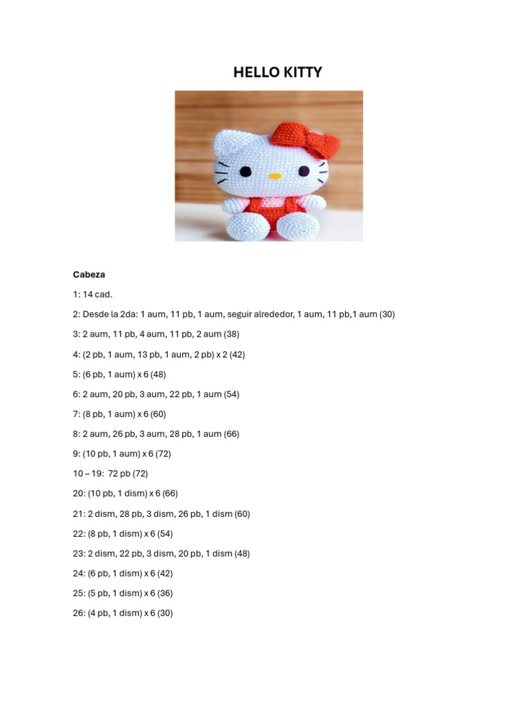 Patrón Amigurumi Hello Kitty | PDF