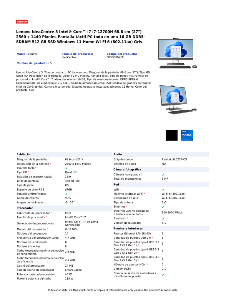 Lenovo F0GQ000XCF | PDF | Monitor de computadora | Unidad de estado sólido