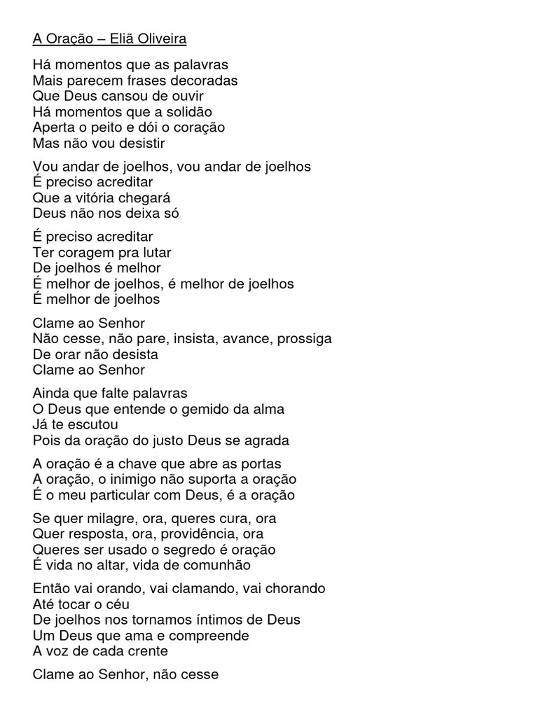 A Oração Elia Oliveira Letra | PDF | Carreira e Crescimento | Autoajuda